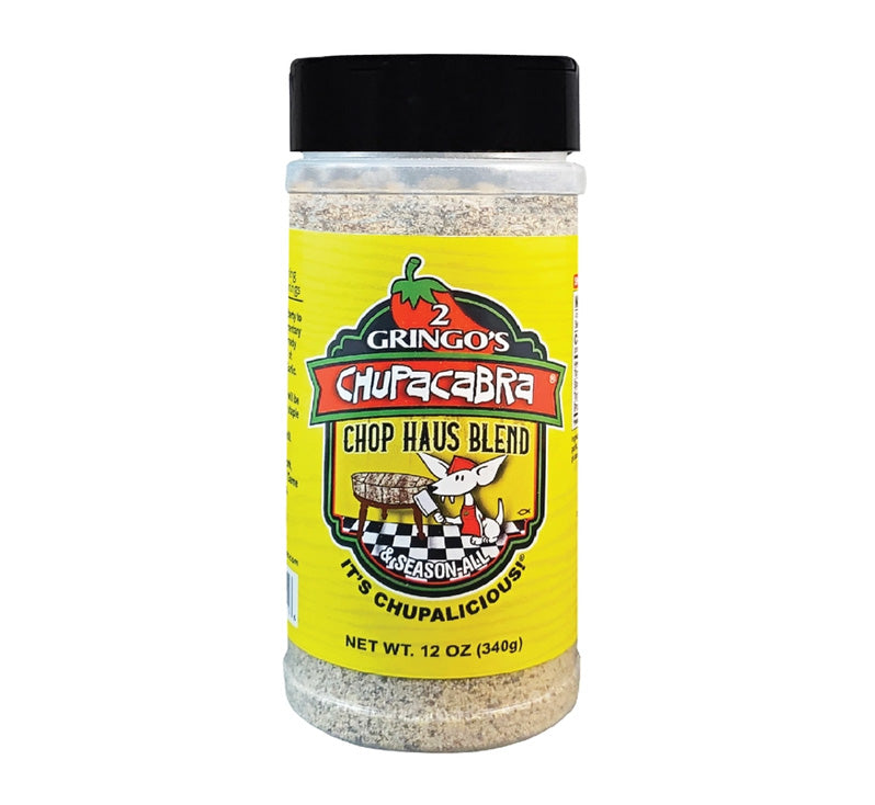 “2 Gringos Chupacabra Chop Haus Blend seasoning bottle”