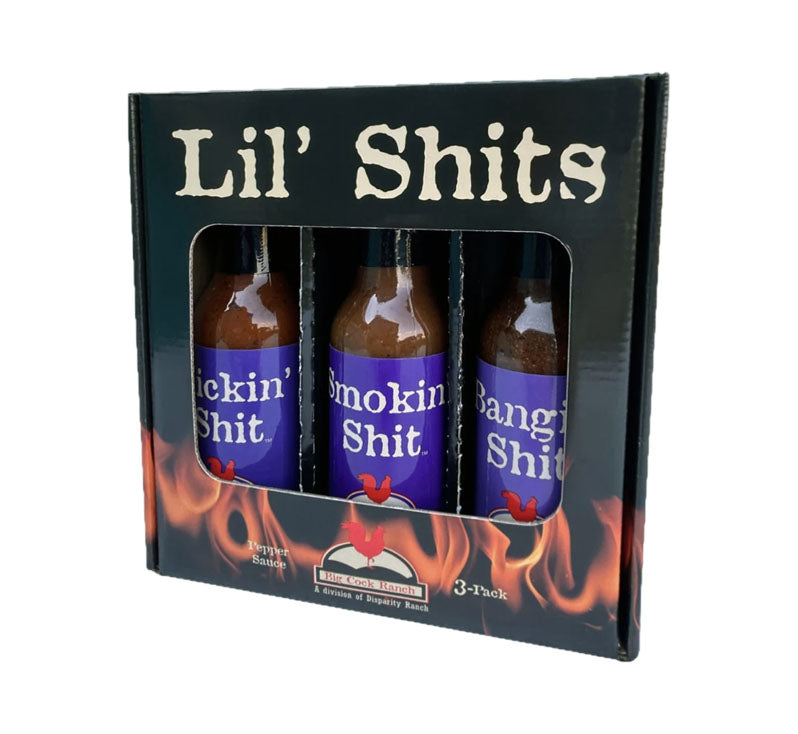 Lil’ Shits pepper sauces three bottle gift box