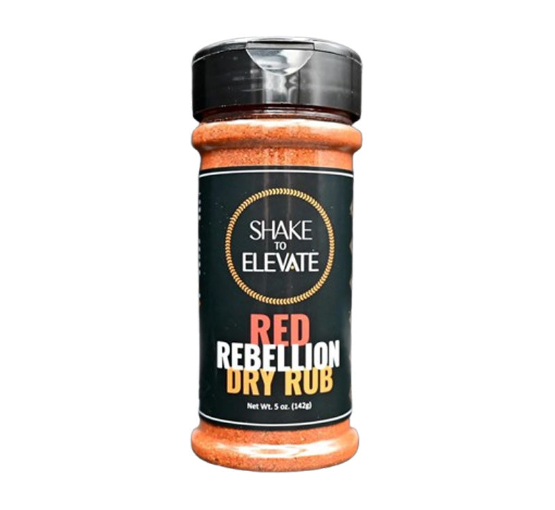 Shake to Elevate Red Rebellion hot and spicy no salt BBQ dry rub seasoning bottle