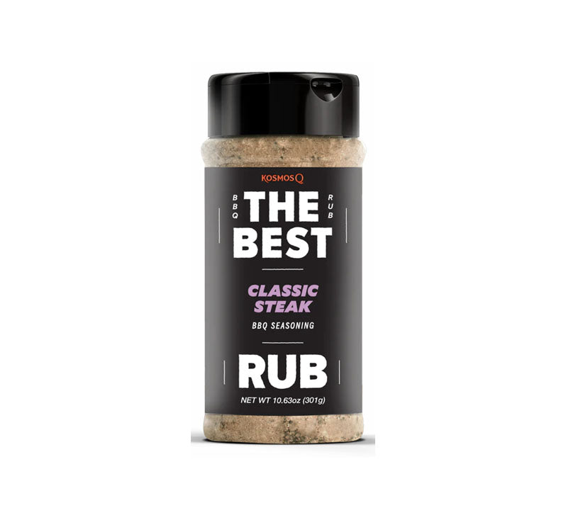 “Kosmos Q The Best Classic Steak Rub 13.4 oz shaker front label”