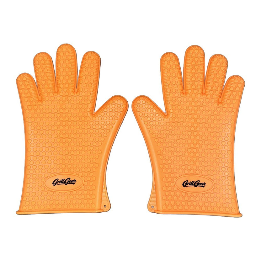 Orange heat-resistant silicone grill gloves, pair