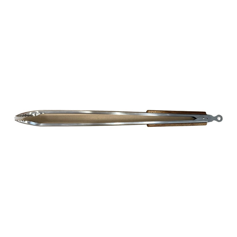 32 inch stainless steel campfire tongs with wood handle