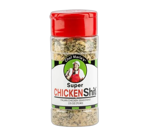 Chicken Shit Italian Seasoning bottle with Italian-inspired label