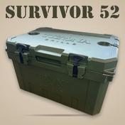 Tizona Survivor 52 quart rotomolded cooler, three-quarter view