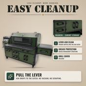 Tizona Abrams lever-operated ash clean, grease management, drawer and cabinet storage, grill cover included