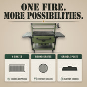 Tizona Commander cooking surfaces: V-grates, round grates, griddle plate