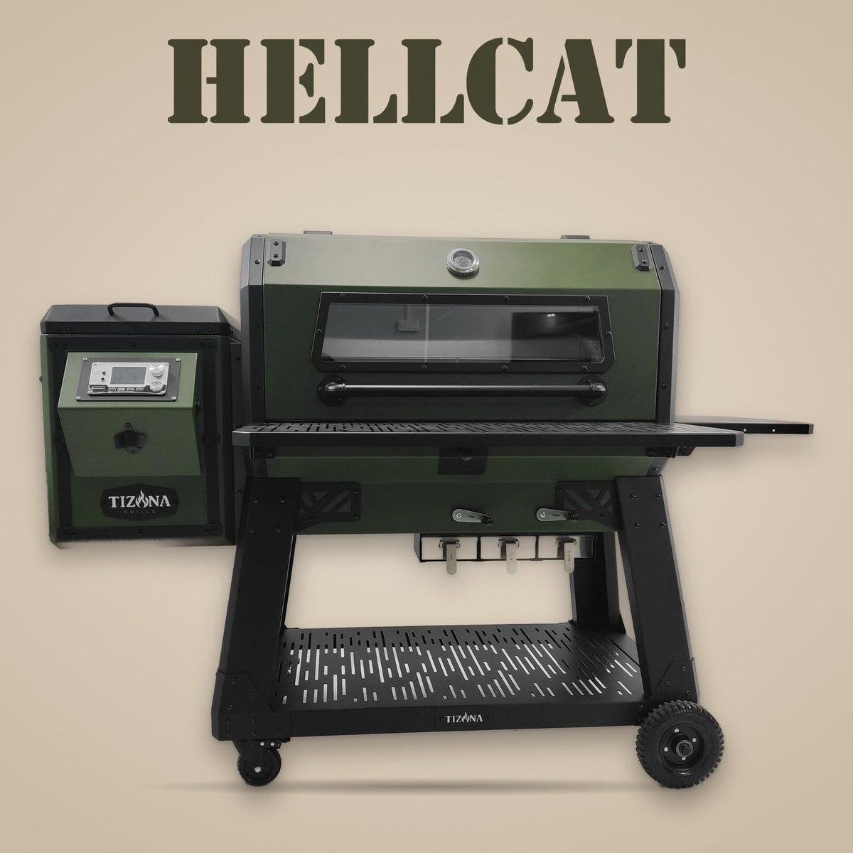 Tizona Hellcat pellet grill, front view