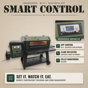 Tizona Hellcat XL touchscreen controller with Wi-Fi and Bluetooth app control and pellet monitoring