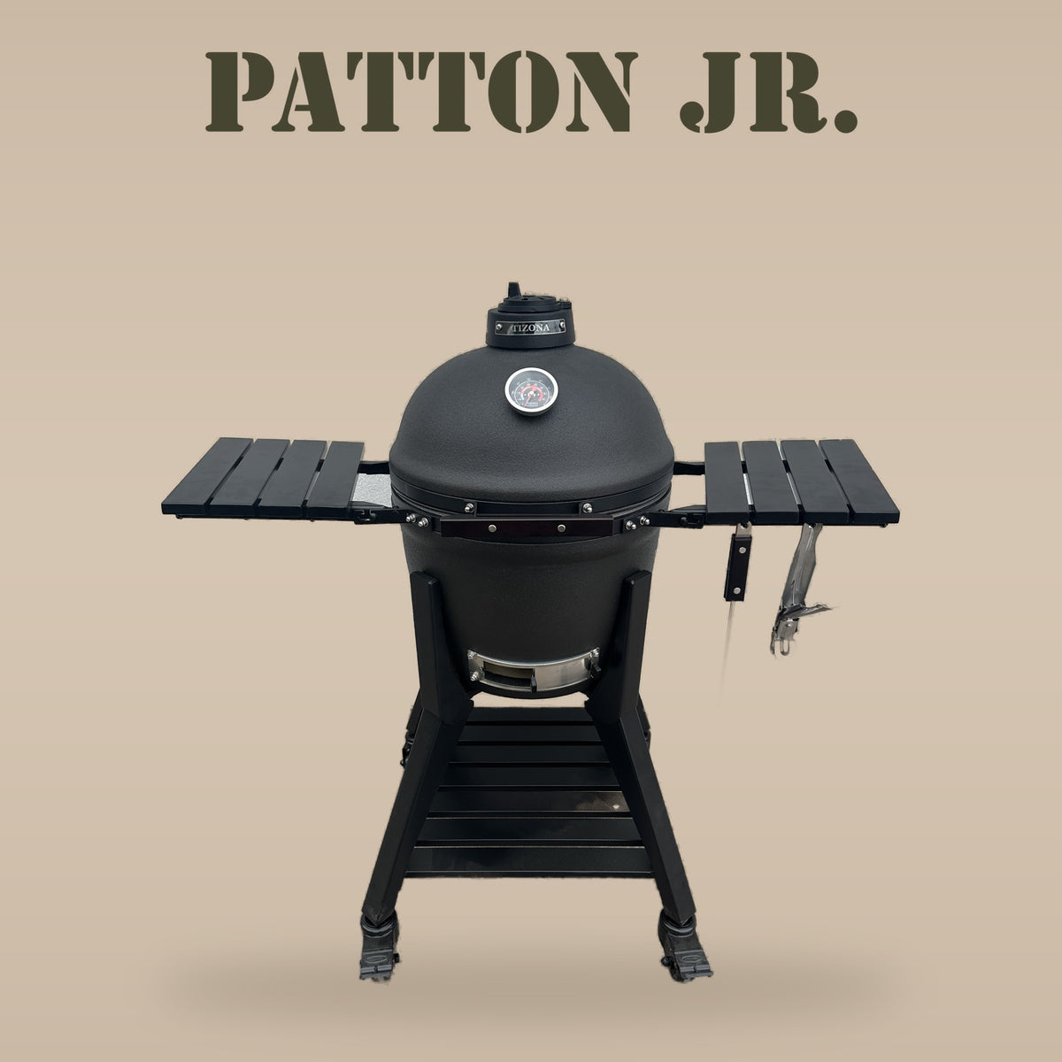 Tizona Patton Jr. ceramic kamado grill, lid closed