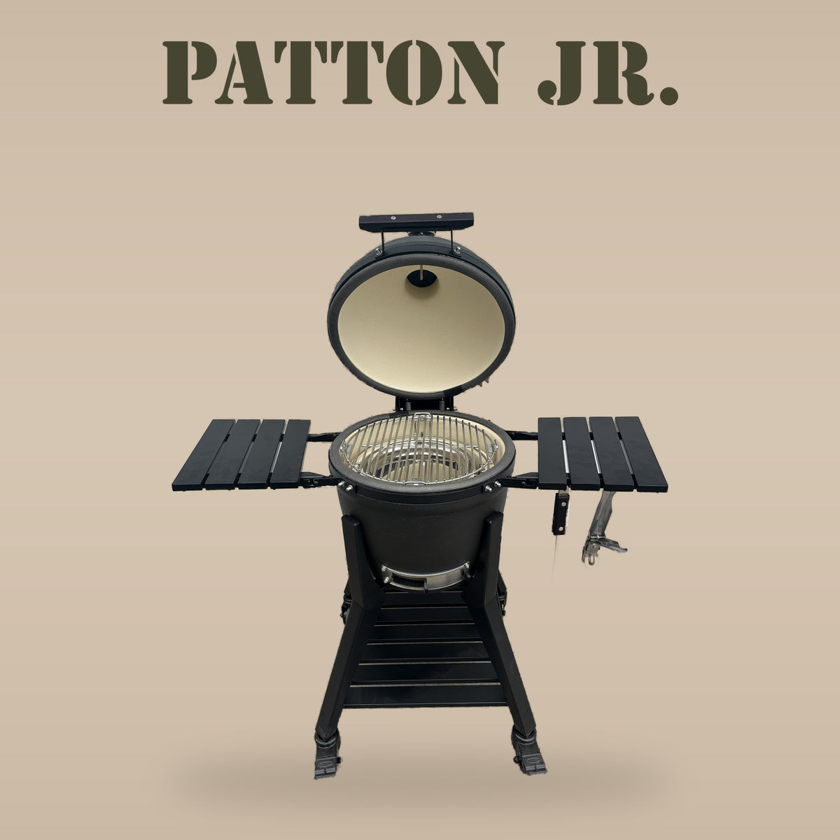 Tizona Patton Jr. ceramic kamado grill, lid open