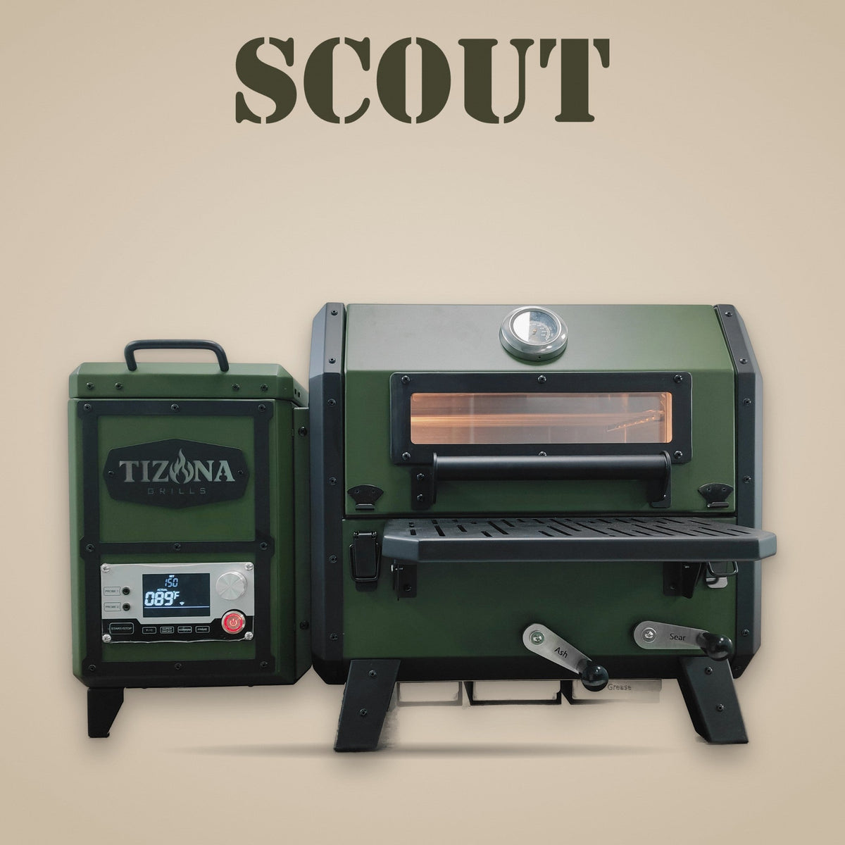 Tizona Scout pellet grill, front view