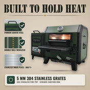Tizona Scout: 5 mm 304 stainless grates, double-wall insulation, stainless inner plate, 304 stainless fire pot