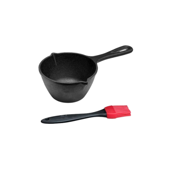 Cast iron melting pot with silicone BBQ brush for grilling
