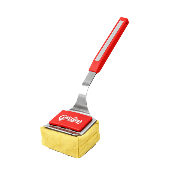 Steam Grill Cleaning Brush with bristle-free scraper for safe, scratch-free cleaning of BBQ grill grates and outdoor grills.