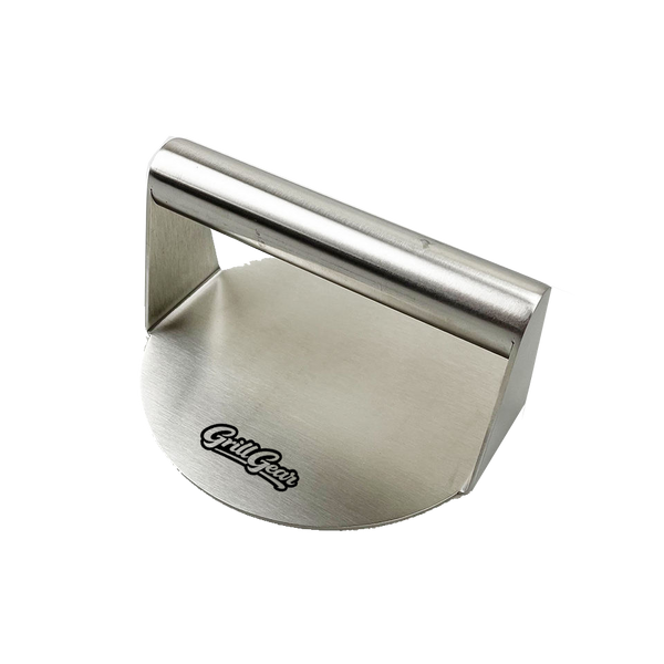 Grill Gear stainless steel smash burger press on griddle
