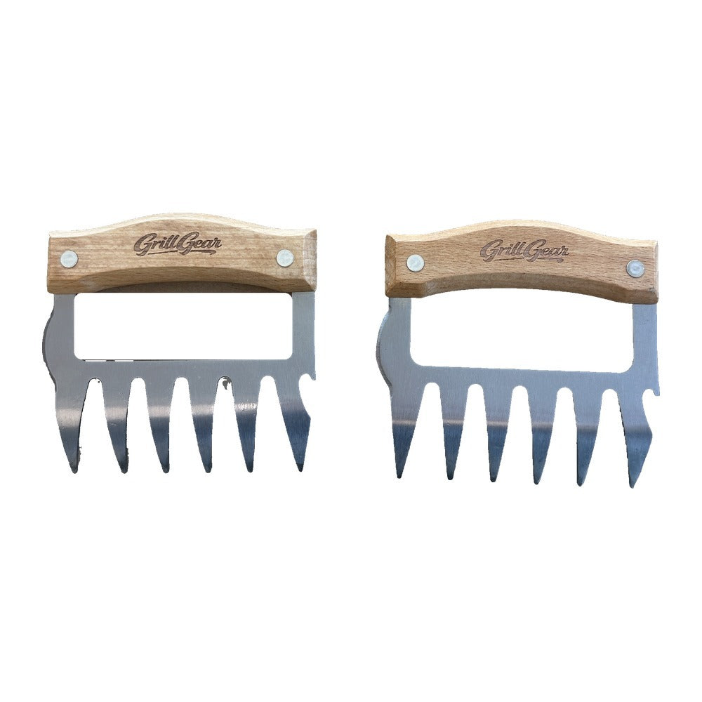 Stainless steel meat claws with wood handles, pair