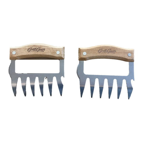 Stainless steel meat claws with wood handles, pair