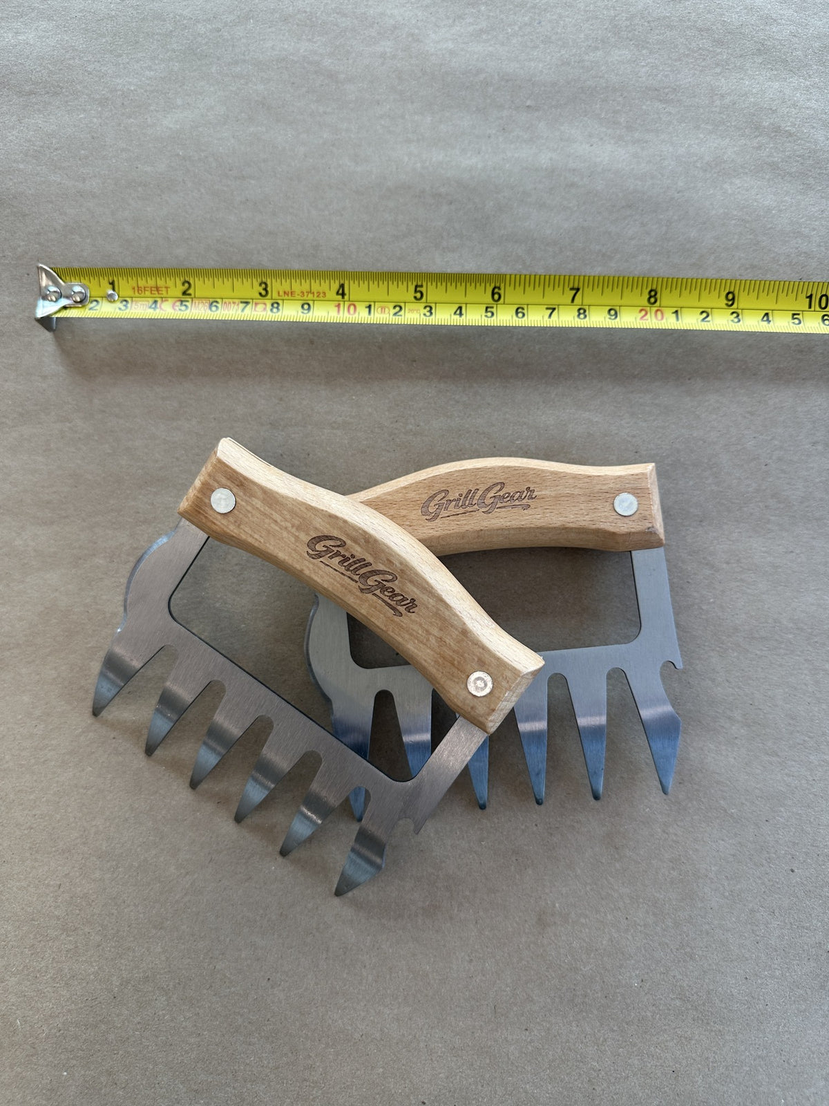 Stainless steel meat claws with wood handles, pair (real photo with tape measure)