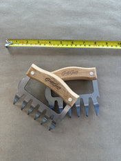 Stainless steel meat claws with wood handles, pair (real photo with tape measure)