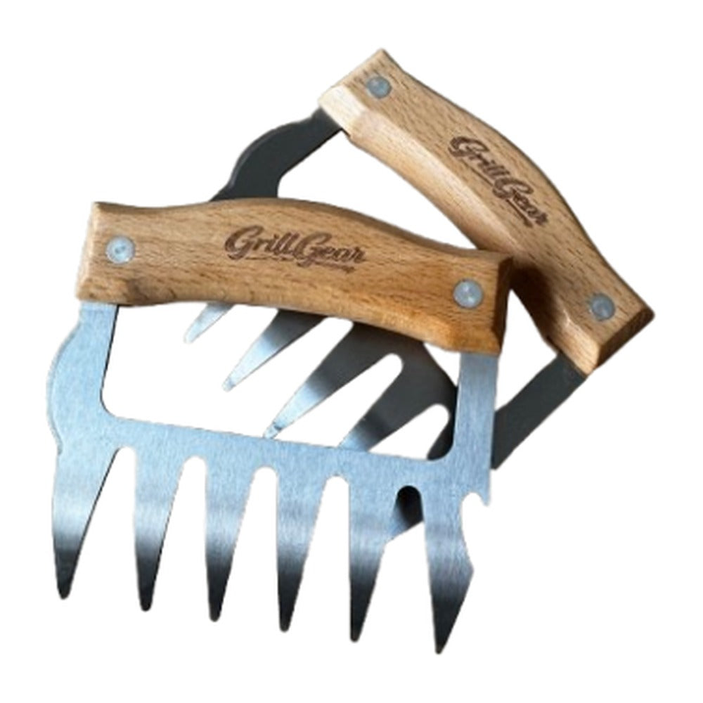 Stainless steel meat shredder claws with wood handles