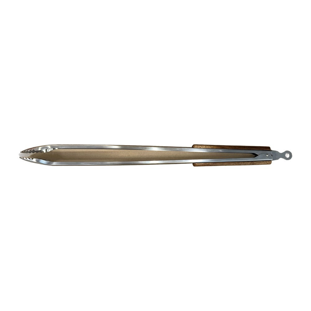 32 inch stainless steel campfire tongs with wood handle
