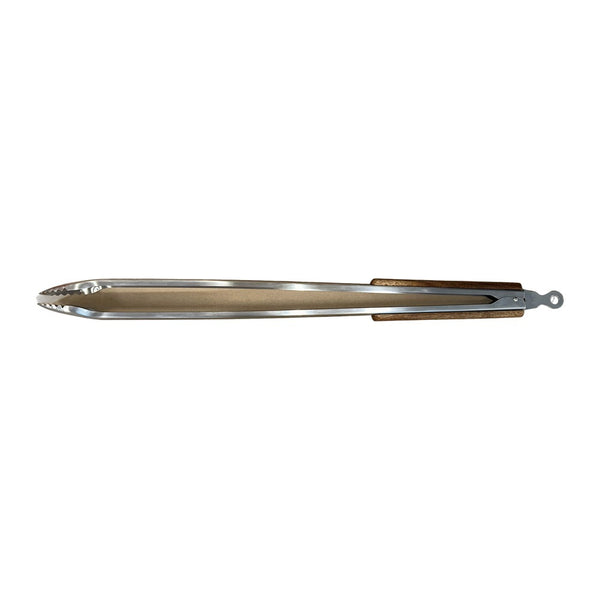 32 inch stainless steel campfire tongs with wood handle